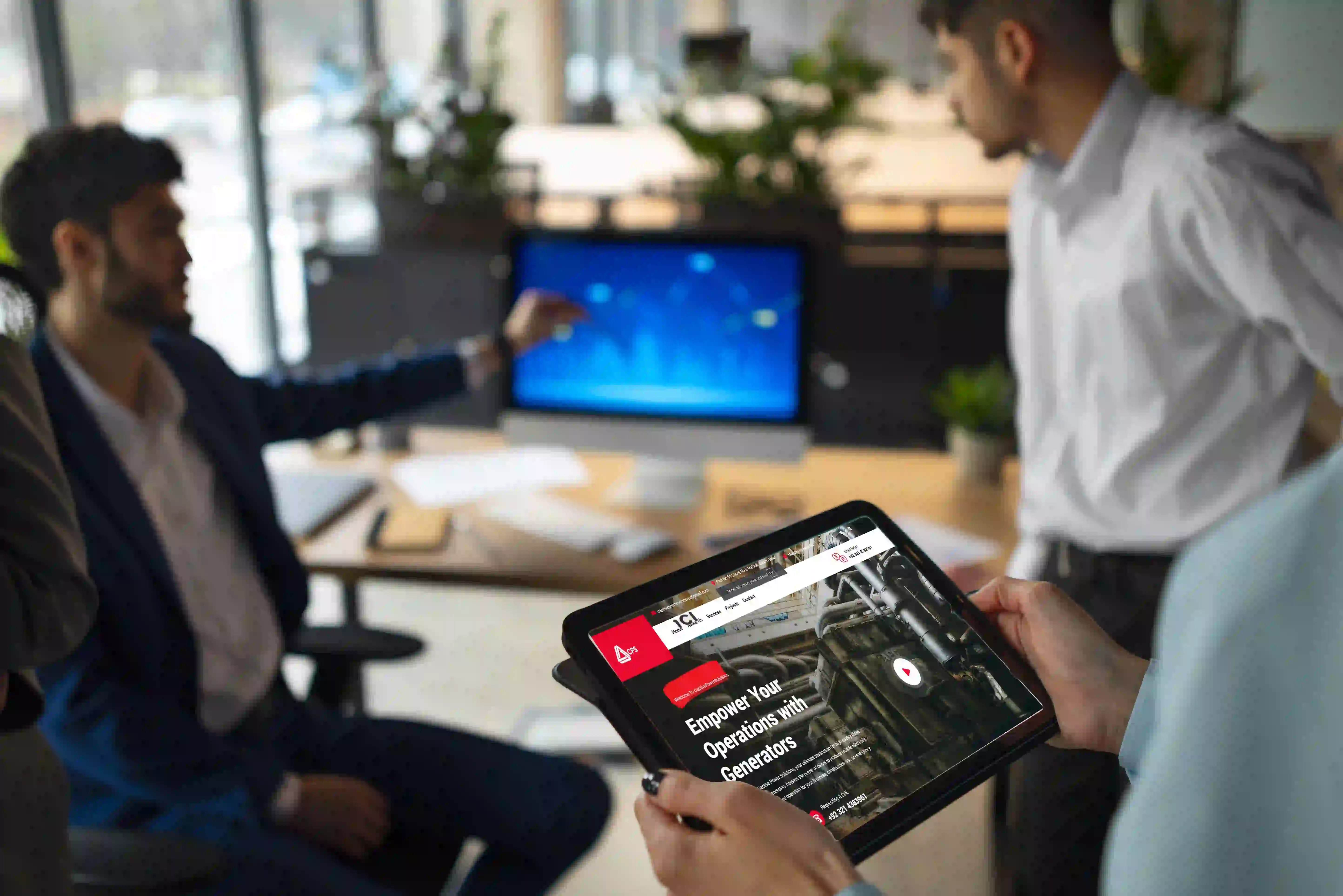 Web development team collaborating on digital solutions